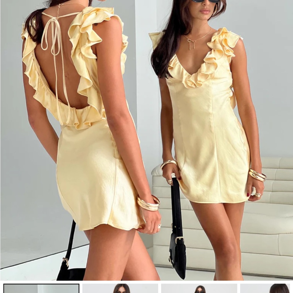 Princess Polly yellow satin ruffle mini dress